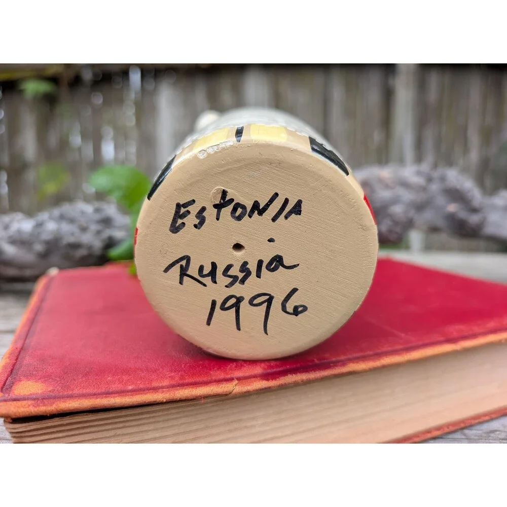 Vintage Hand Painted Wood Russian Peg Doll, Made In Estonia